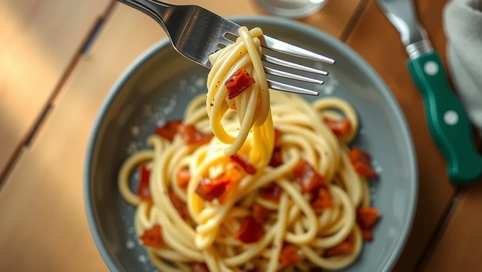 Krämig pasta carbonara med bacon hemma