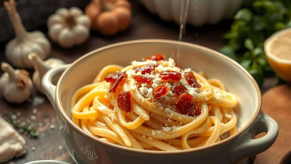 Krämig pasta med bacon och parmesan