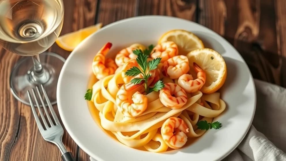 Krämig pasta med räkor hemma