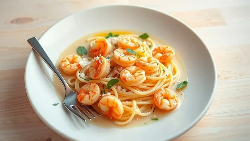 Krämig pasta med räkor och parmesan