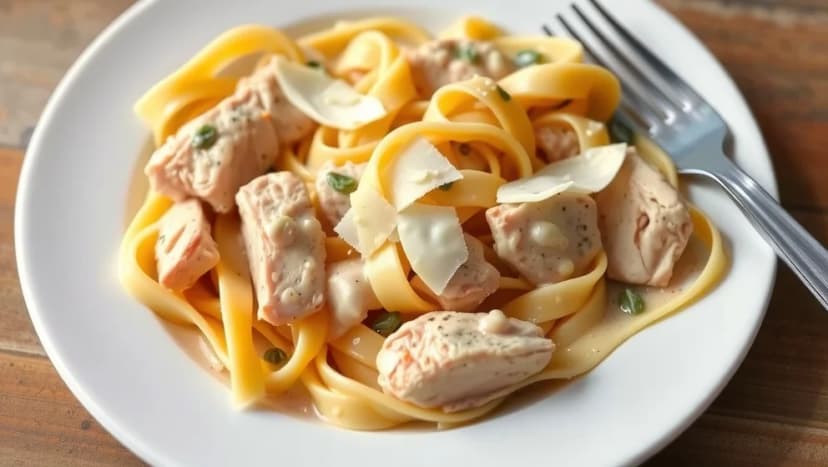 Kyckling pasta crème fraiche med vitlök och parmesan