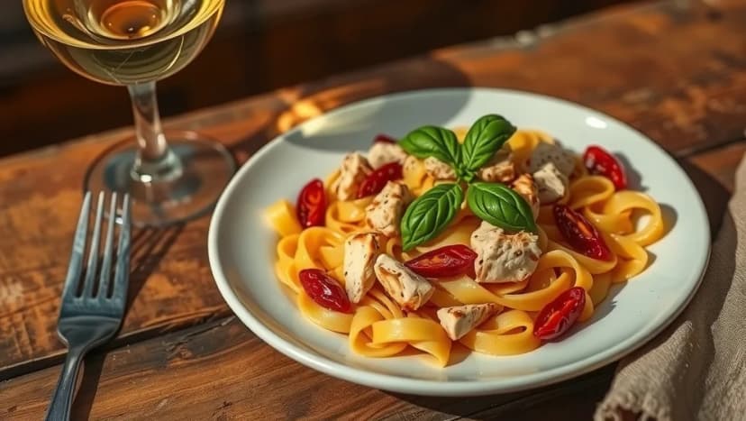 Kyckling pasta med soltorkade tomater