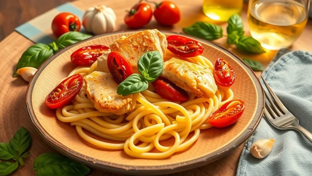 Kyckling med soltorkade tomater och pasta