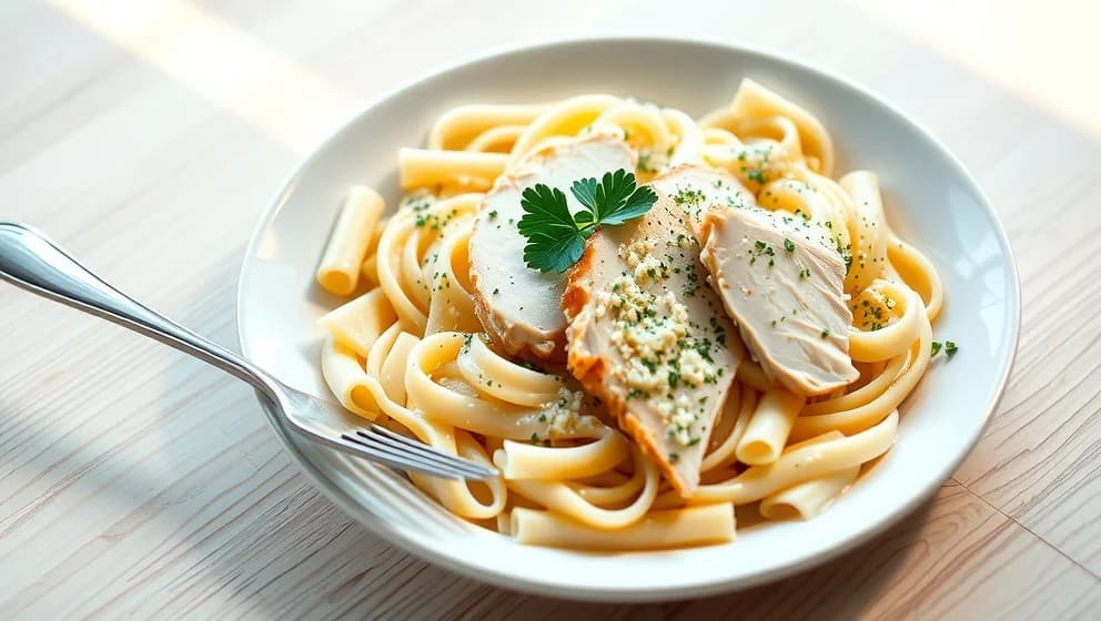 Pasta Alfredo med kyckling hemma