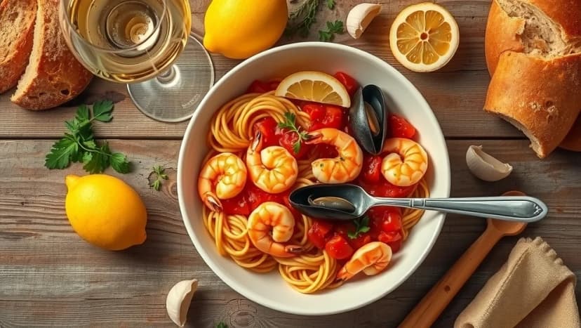 Pasta frutti di mare från italienska havet