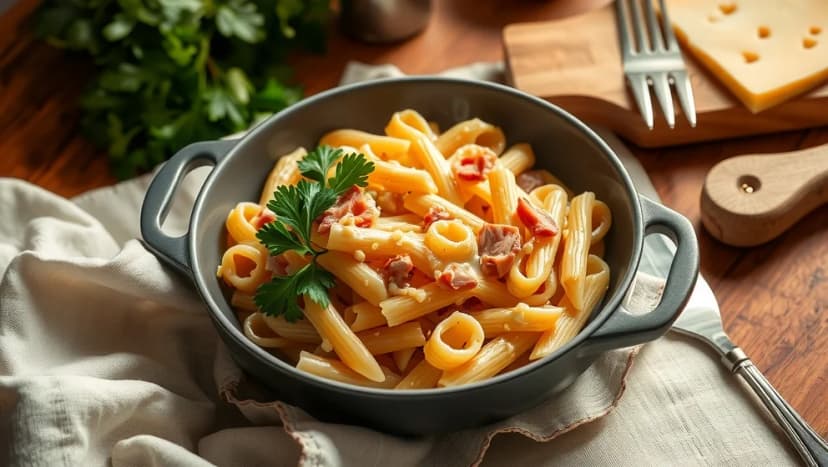 Pasta med ost och skinksås som smakar hemlagat
