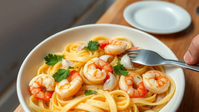 Pasta med räkor och vitlök på 20 minuter