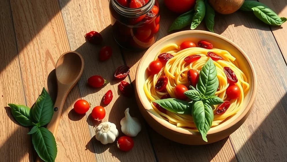 Pasta med soltorkade tomater hemma