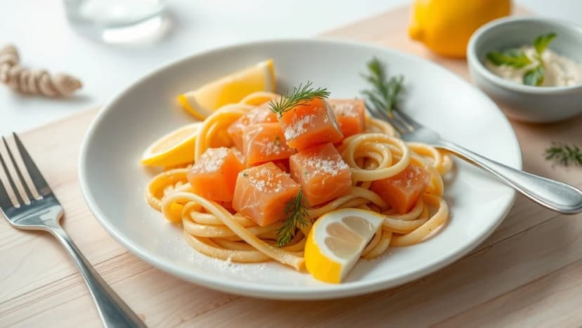 Pasta med varmrökt lax hemma