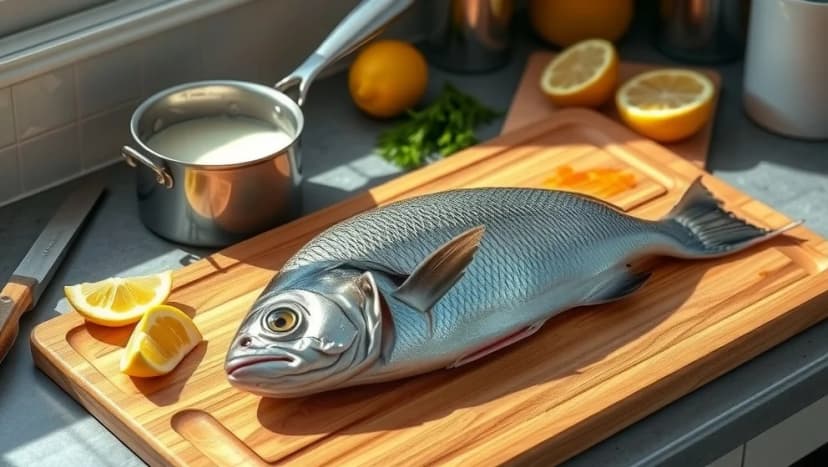 Vit sås till fisk hemma i köket